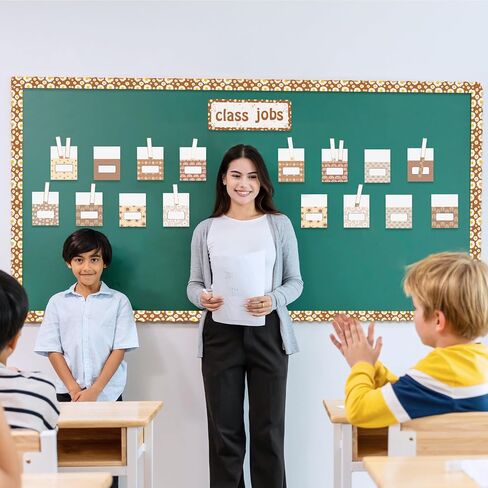 WATINC 97pcs Class Jobs Bulletin Board Set, Classroom Jobs Chart with Name Tags, Back to School Schedule Boards Pocket Chore Behavior Chart for Classroom Chalkboard Walls Decoration (Boho Print) in Saudi Arabia