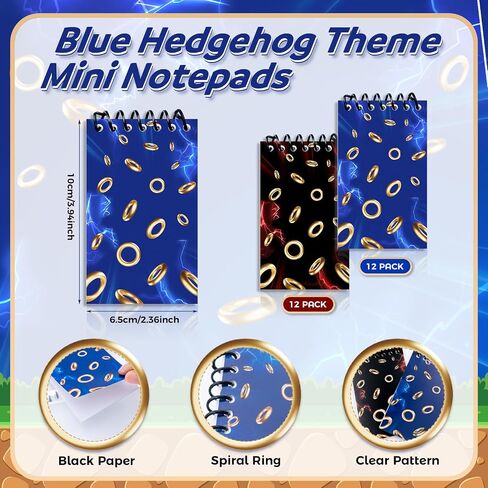 24 Packs Blue and Red with Gold Ring Mini Notepad Hedgehog Themed Goodie Bag Stuffer Fillers, Spiral Pocket Notebook for Cartoon Video Game Birthday Party Favors Back to School Gifts Class Awards in Saudi Arabia