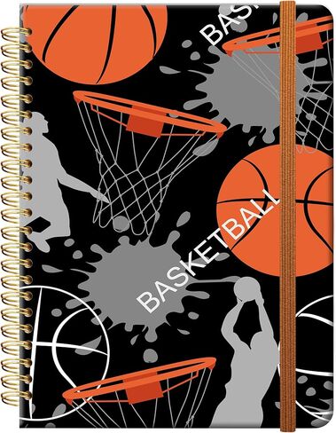 Ruled Spiral Writing Notebook,A5 Hardcover Lined College Journal for Women,Strong Twin-Wire Binding with Premium Paper,8.4" X 6",Perfect for School,Office,Home(Basketball) in Kuwait