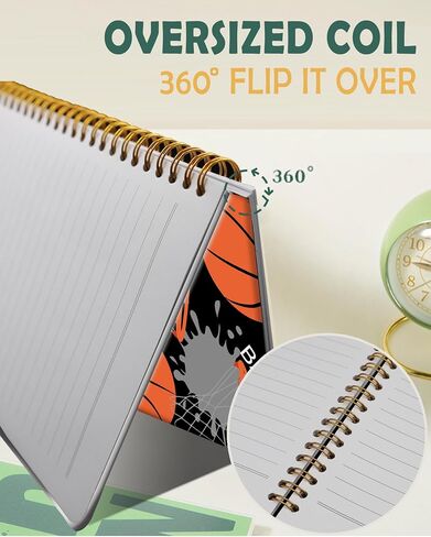 Ruled Spiral Writing Notebook,A5 Hardcover Lined College Journal for Women,Strong Twin-Wire Binding with Premium Paper,8.4" X 6",Perfect for School,Office,Home(Basketball) in Kuwait