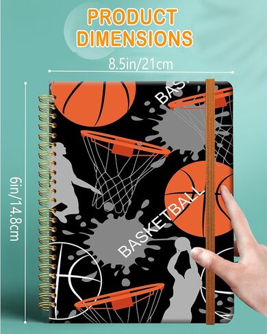 Ruled Spiral Writing Notebook,A5 Hardcover Lined College Journal for Women,Strong Twin-Wire Binding with Premium Paper,8.4" X 6",Perfect for School,Office,Home(Basketball) in Kuwait