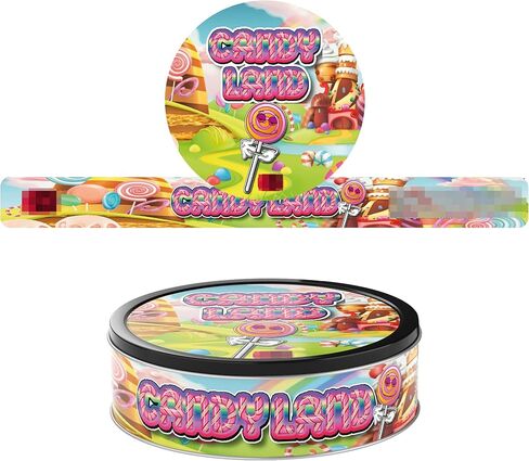 يمكن لصناديق الختم الذاتية 100 مل ملصقات - ملصقات ملصقات للغطاء الجانبي - 3.5G Cali Press -in Tin Stickers فقط - Candy Land X30 in Kuwait
