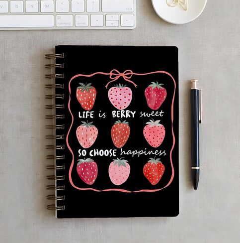 Berry Sweet Life Spiral Notebook - 8.3x5.5 Strawberry Positivity Message Journal Choose Happiness Inspirational Notebook in Saudi Arabia