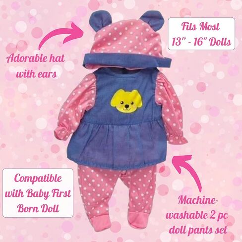 uneeda Doll Baby Baby First Born 14 inch Doll Clothers-2 PC Baby Doll Outfits-Baby Doll Associory لمعظم دمى 13-16 بوصة ، ناعمة وأنيقة ومثالية للعب in Kuwait