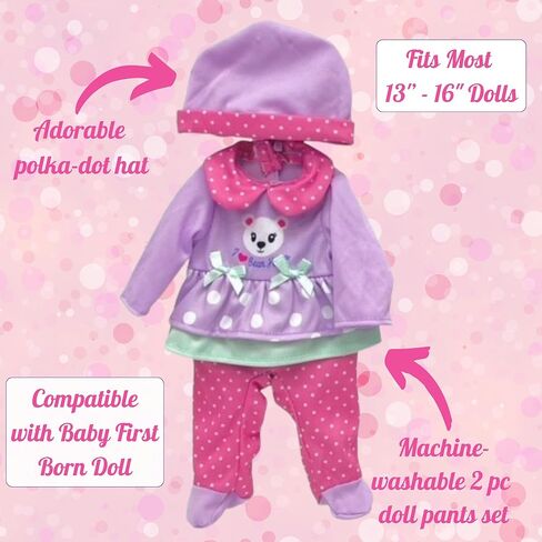 uneeda Doll Baby Baby First Born 14 inch Doll Clothers-2 PC Baby Doll Outfits-Baby Doll Associory لمعظم دمى 13-16 بوصة ، ناعمة وأنيقة ومثالية للعب in Kuwait