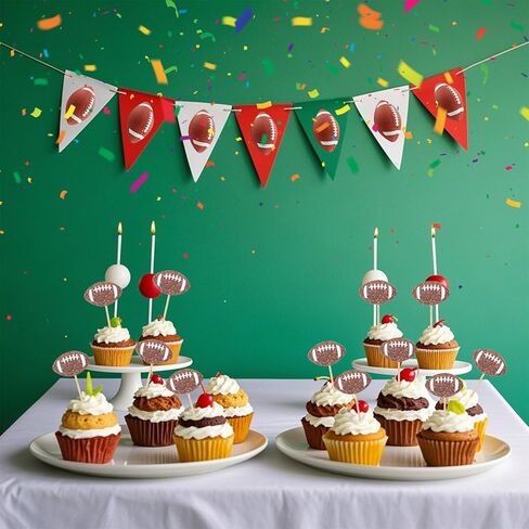 24pcs لكرة القدم كب كيك أعلى بريق بني ، موضوع كرة القدم بريق كب كيك توبيبر ، زخارف كرة الركبي الكب كيك ، قبعات الكب كيك الرياضية لزخارف كعكة حفلة عيد الميلاد in Saudi Arabia