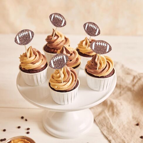 24pcs لكرة القدم كب كيك أعلى بريق بني ، موضوع كرة القدم بريق كب كيك توبيبر ، زخارف كرة الركبي الكب كيك ، قبعات الكب كيك الرياضية لزخارف كعكة حفلة عيد الميلاد in Saudi Arabia