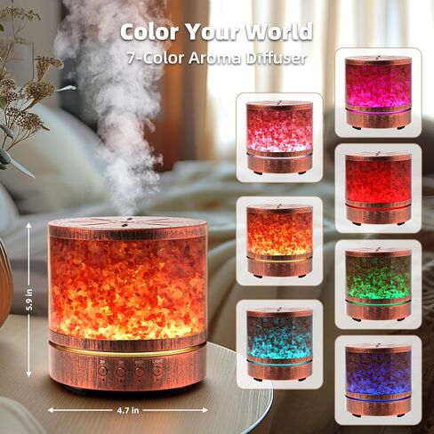 موزع روائح الزيوت العطرية للعلاج بالروائح العلاجية للزيوت العطرية في غرفة كبيرة، ناشر روائح مصباح ملح الهيمالايا بالموجات فوق الصوتية للمنزل، أفكار هدايا للأم، 400 مل in Kuwait