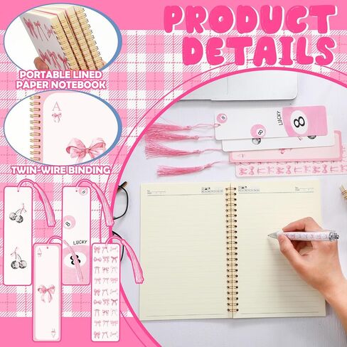 4 Pack A5 Bow Spiral Notebooks Coquette Bow Preppy Journal Cute Aesthetic Grandcover محكم الدفاتر مع مرجعية Point Pens for Preppy School School School School Afrack (Pink) in Kuwait