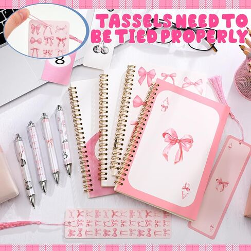 4 Pack A5 Bow Spiral Notebooks Coquette Bow Preppy Journal Cute Aesthetic Grandcover محكم الدفاتر مع مرجعية Point Pens for Preppy School School School School Afrack (Pink) in Kuwait