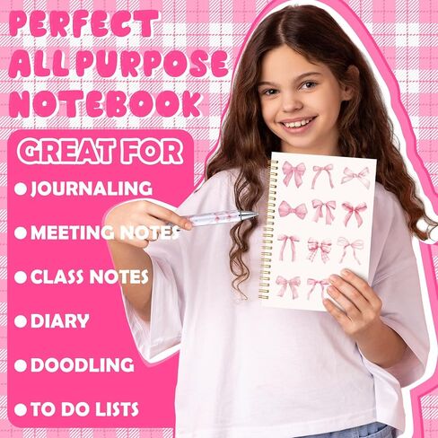 4 Pack A5 Bow Spiral Notebooks Coquette Bow Preppy Journal Cute Aesthetic Grandcover محكم الدفاتر مع مرجعية Point Pens for Preppy School School School School Afrack (Pink) in Kuwait
