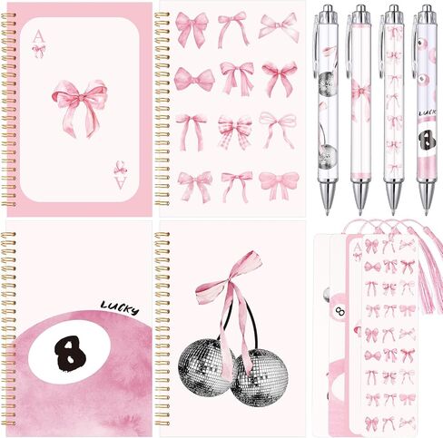 4 Pack A5 Bow Spiral Notebooks Coquette Bow Preppy Journal Cute Aesthetic Grandcover محكم الدفاتر مع مرجعية Point Pens for Preppy School School School School Afrack (Pink) in Kuwait