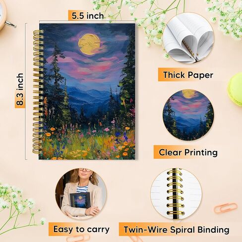 Tnuw Moon Moon Floral Spiral Notes ، Vintage Nature Wildflower Monscape Journal Notebooks for Notes Taking ، Retro Woodland Floral Notebook Journal ، 5.5 × 8.3 بوصة in Saudi Arabia