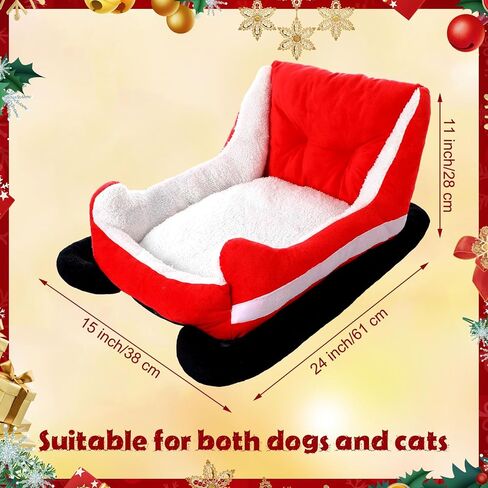 Christmas Dog Bed Pet Red Sleigh Cat Sofa with Plush Synthetic Fur, Washable Cozy Christmas Pet Bed for Small to Large Dogs Indoor Outdoor Use(Red Black,32x22x15 Inch) in Saudi Arabia
