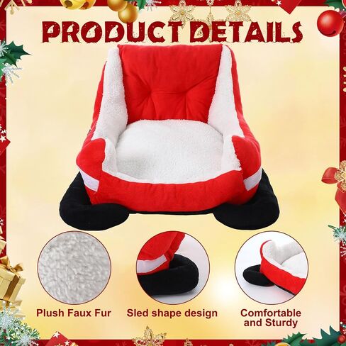Christmas Dog Bed Pet Red Sleigh Cat Sofa with Plush Synthetic Fur, Washable Cozy Christmas Pet Bed for Small to Large Dogs Indoor Outdoor Use(Red Black,32x22x15 Inch) in Saudi Arabia
