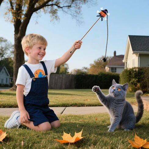 Halloween Cat Teaser Wand, 2 Pack Interactive Cat Wands Toys with Pumpkin Witch Spider and Trident Skull Tassels, Fun Exerciser for Kittens and Cats in Saudi Arabia