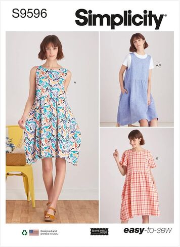 Simplicity SS9596A Misses' Pullover Dress and Knit Top Sewing Pattern Packet, Design Code S9596, Sizes XS-S-M-L-XL in Saudi Arabia