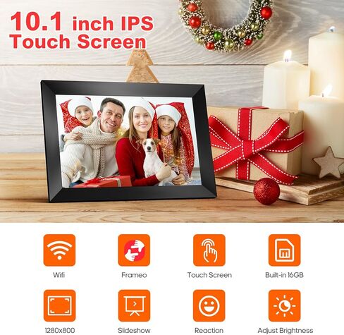 إطار صورة رقمي بخاصية WiFi مقاس 10.1 بوصة من Frameo، وإطار صور رقمي بشاشة تعمل باللمس بدقة 1280 × 800 HD IPS، ومساحة تخزين كبيرة بسعة 64 جيجابايت، وتدوير تلقائي، وإعداد سهل، ومشاركة اللحظات عبر تطبيق Frameo من أي مكان وفي أي وقت in Kuwait
