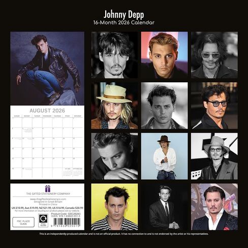 2026 Square Wall Calendar - Johnny Depp 12 x 12 Inch Monthly View, 16-Month, Icons Theme, Includes 180 Reminder Stickers in Saudi Arabia