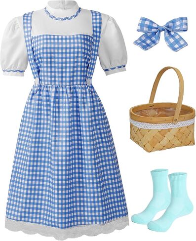 Halloween Girls Book Character Costumes Dorothy Dress with Socks Basket Accessories Set in Saudi Arabia