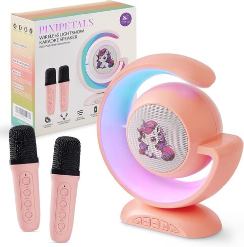Karaoke Machine for Kids - Portable Karaoke Speaker for Girls with 2 Wireless Bluetooth Microphones and Party Lights - Pink Unicorn Design – Best Gift for Girls Ages 6–12, Teens & Little Singers in Saudi Arabia