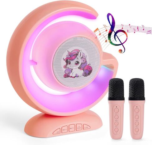 Karaoke Machine for Kids - Portable Karaoke Speaker for Girls with 2 Wireless Bluetooth Microphones and Party Lights - Pink Unicorn Design – Best Gift for Girls Ages 6–12, Teens & Little Singers in Saudi Arabia