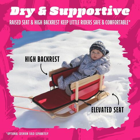 Flexible Flyer BCL-40 Premium Baby Sleigh. Toddler Boggan. Wooden Pull Sled for Kids,Red , 29 x 14 x 11.5 inches in Kuwait