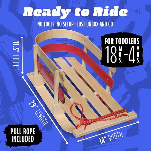 Flexible Flyer BCL-40 Premium Baby Sleigh. Toddler Boggan. Wooden Pull Sled for Kids,Red , 29 x 14 x 11.5 inches in Kuwait