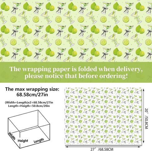 Ywdbzjhs 12 Sheets Martini Wrapping Paper, 19.7 x 27.6 Inch Green Bow Martini Glasses Gift Wrap Paper Folded Flat for Matte Bachelorette Party Birthday DIY Crafts, 6 Styles in Kuwait