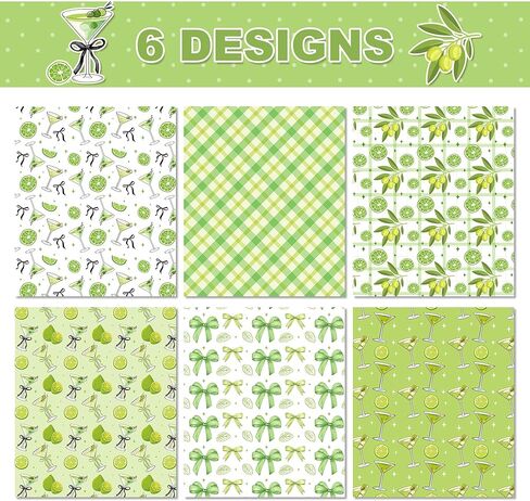 Ywdbzjhs 12 Sheets Martini Wrapping Paper, 19.7 x 27.6 Inch Green Bow Martini Glasses Gift Wrap Paper Folded Flat for Matte Bachelorette Party Birthday DIY Crafts, 6 Styles in Kuwait