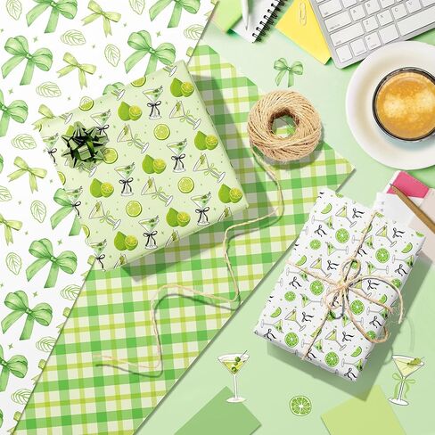 Ywdbzjhs 12 Sheets Martini Wrapping Paper, 19.7 x 27.6 Inch Green Bow Martini Glasses Gift Wrap Paper Folded Flat for Matte Bachelorette Party Birthday DIY Crafts, 6 Styles in Kuwait