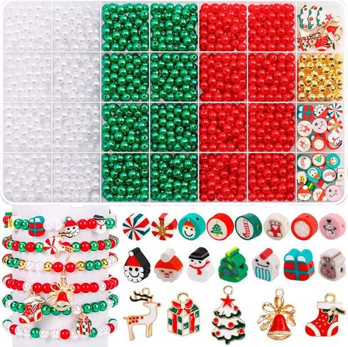 1285 PCS عيد الميلاد الخرز لصنع المجوهرات ، واللؤلؤ والبوليمر حبات سحر سحر الصداقة مجموعة لأقراط القلادة الحرفية DIY in Kuwait