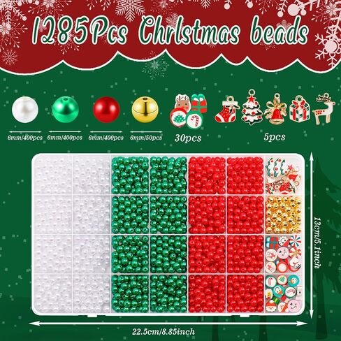 1285 PCS عيد الميلاد الخرز لصنع المجوهرات ، واللؤلؤ والبوليمر حبات سحر سحر الصداقة مجموعة لأقراط القلادة الحرفية DIY in Kuwait