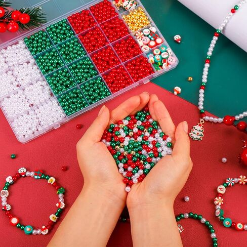 1285 PCS عيد الميلاد الخرز لصنع المجوهرات ، واللؤلؤ والبوليمر حبات سحر سحر الصداقة مجموعة لأقراط القلادة الحرفية DIY in Kuwait