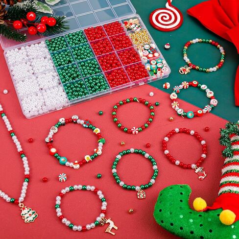 1285 PCS عيد الميلاد الخرز لصنع المجوهرات ، واللؤلؤ والبوليمر حبات سحر سحر الصداقة مجموعة لأقراط القلادة الحرفية DIY in Kuwait