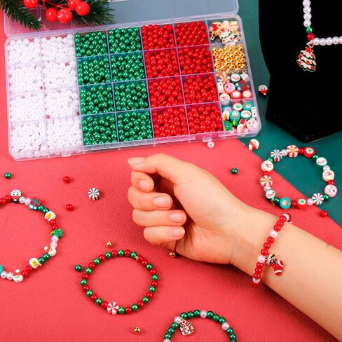 1285 PCS عيد الميلاد الخرز لصنع المجوهرات ، واللؤلؤ والبوليمر حبات سحر سحر الصداقة مجموعة لأقراط القلادة الحرفية DIY in Kuwait