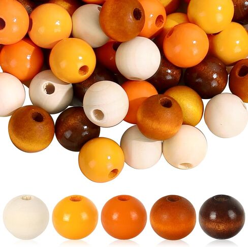 Whaline 240pcs Fall Craft Wood Beads Rustic Farmhouse Round Round Fleads with Hole Clougle Close Solid Solid Beads Garland for Autumn Harvest Halloween Decor Making Craft in Saudi Arabia