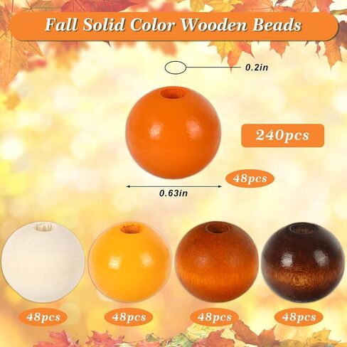 Whaline 240pcs Fall Craft Wood Beads Rustic Farmhouse Round Round Fleads with Hole Clougle Close Solid Solid Beads Garland for Autumn Harvest Halloween Decor Making Craft in Saudi Arabia