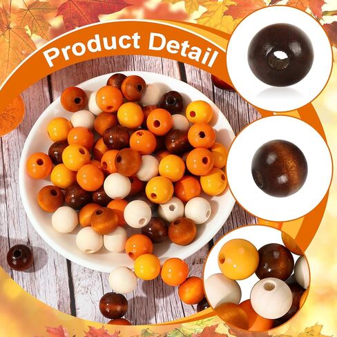 Whaline 240pcs Fall Craft Wood Beads Rustic Farmhouse Round Round Fleads with Hole Clougle Close Solid Solid Beads Garland for Autumn Harvest Halloween Decor Making Craft in Saudi Arabia