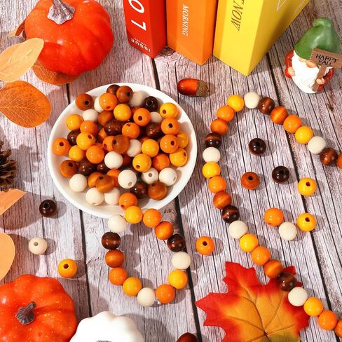 Whaline 240pcs Fall Craft Wood Beads Rustic Farmhouse Round Round Fleads with Hole Clougle Close Solid Solid Beads Garland for Autumn Harvest Halloween Decor Making Craft in Saudi Arabia