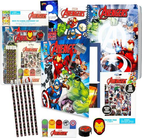 يعود Marvel Avengers إلى حزمة القيمة المدرسية - حزمة 12 PC مع Captain America Folder و Iron Man Notebook ، أقلام الرصاص ، ممحاة ، ملصقات ، المزيد للأطفال | اللوازم المدرسية الخارقة in Kuwait