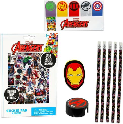 يعود Marvel Avengers إلى حزمة القيمة المدرسية - حزمة 12 PC مع Captain America Folder و Iron Man Notebook ، أقلام الرصاص ، ممحاة ، ملصقات ، المزيد للأطفال | اللوازم المدرسية الخارقة in Kuwait