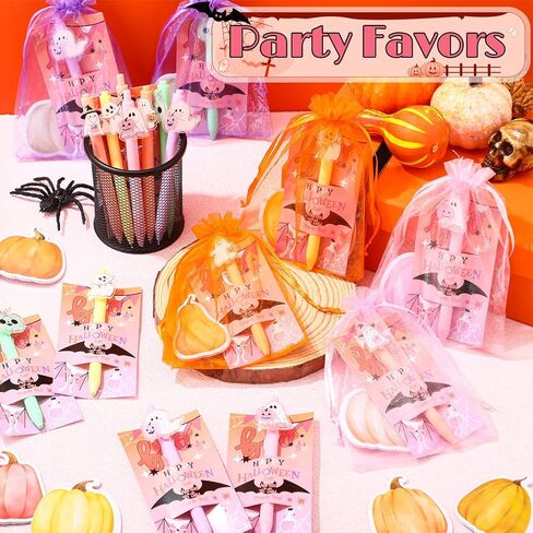 Epakh 96 Pcs Pink Halloween Party Gifts Bulk 24 Ghost Ballpoint Pens 24 Pumpkin Sticky Notes 24 Happy Halloween Cards with 24 Bags Boo Basket Gift for Classroom School Rewards Office Prize Supply in Saudi Arabia