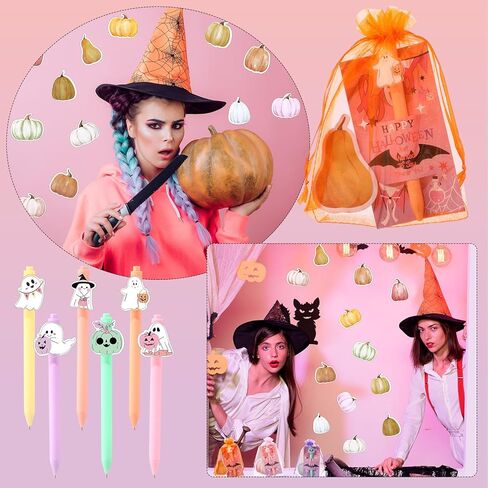 Epakh 96 Pcs Pink Halloween Party Gifts Bulk 24 Ghost Ballpoint Pens 24 Pumpkin Sticky Notes 24 Happy Halloween Cards with 24 Bags Boo Basket Gift for Classroom School Rewards Office Prize Supply in Saudi Arabia