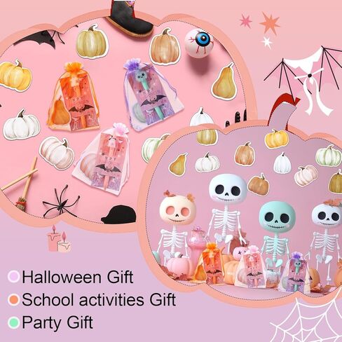 Epakh 96 Pcs Pink Halloween Party Gifts Bulk 24 Ghost Ballpoint Pens 24 Pumpkin Sticky Notes 24 Happy Halloween Cards with 24 Bags Boo Basket Gift for Classroom School Rewards Office Prize Supply in Saudi Arabia