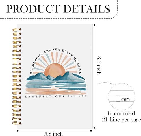 LADOCK Christian Sunrise Mountains Notebook, His Mercies Are New Every Morning Bible Verse Journal, Christian Gifts for Women Spiral Notebook, Prayer Scripture Journal, Faith Based Gifts, 5.5x8.3 in Saudi Arabia