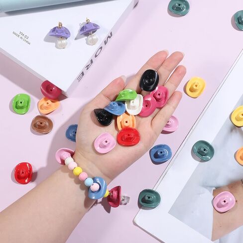 50 PCS Mini Western Cowboy Hat Bead ، 12 Colore Cowboy Hat Thempter acrylic jods ، expls dile contull extrics diy crafts diy crafts in Kuwait