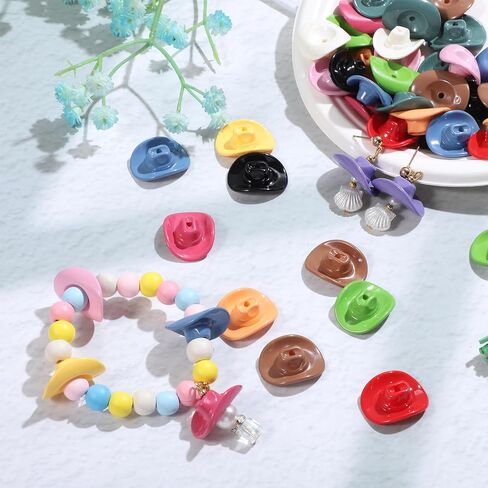 50 PCS Mini Western Cowboy Hat Bead ، 12 Colore Cowboy Hat Thempter acrylic jods ، expls dile contull extrics diy crafts diy crafts in Kuwait
