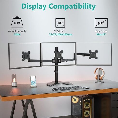 Monitor Stand, Three-Screen Monitor Stand Supports Up to 27 Inch Monitors with A Maximum Force of 10 Kg Per Head, for Home, Office in Kuwait