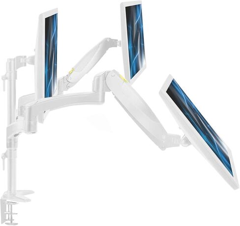 White Triple Monitor Stand, 2 Pneumatic arms + 1 Fixed, 3 Screens up to 32 inches in Saudi Arabia